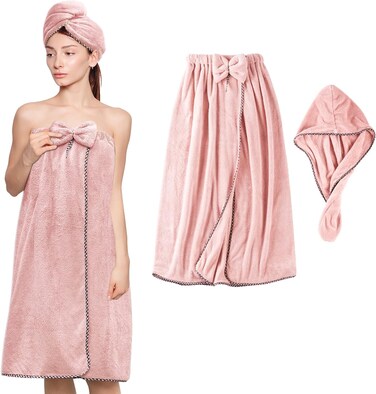 Hair Towel Women Bath Wrap - Adjustable Microfiber Super Absorbent to Quick Drying Hair and Body for Gym, Spa, Sauna and Shower After Body Cover, Pink