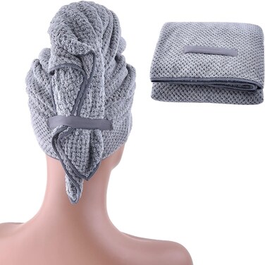 Large Hair Towel Wrap for Women Bath Towel,Plush Absorbent Microfiber Hair Towels with Elastic Strap,Super Soft Hair Drying Towel,Quick Dry Hair Turban for Thick Hair