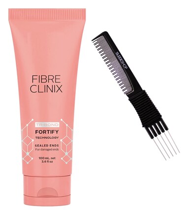 Sleekshop Comb + Schwarzkopf FIBRE CLINIX Fortify Hair Repair Serum with Tribond Technology for Damaged Ends (w/ Sleek Premium Carbon Teasing Comb) - 3.4 oz