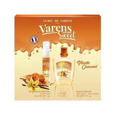 Ulric de Varens VANILLE CARAMEL GIFT SET 1.7 FL OZ Eau De Parfum + 0.7 FL OZ Purse Spray - Delicious, Mouthwatering - Notes Of Brown Sugar, Toffee, &amp; Sugar Syrup - Premium Quality Perfume For Women
