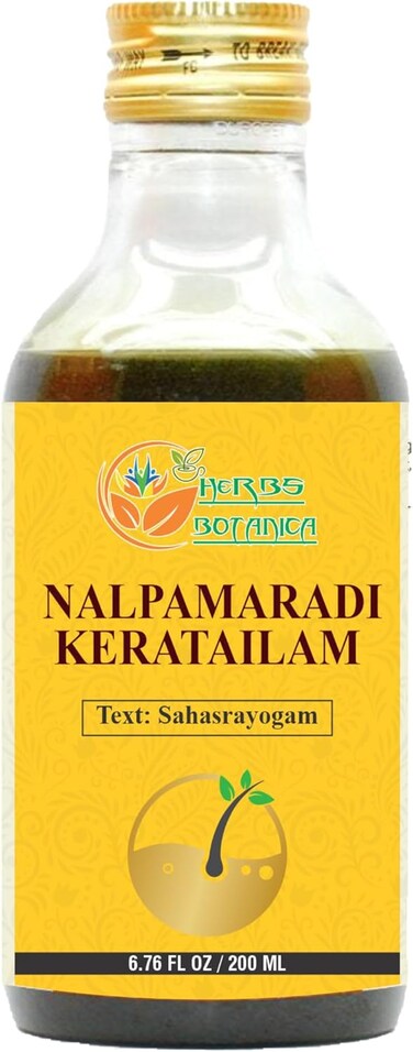 Herbs Botanica Nalpamaradi Thailam Keratailam Ayurvedic Oil With Turmeric Oil for Skin, Face &amp; Body with 15 Ayurvedic Herbs 6.76 Fl Oz