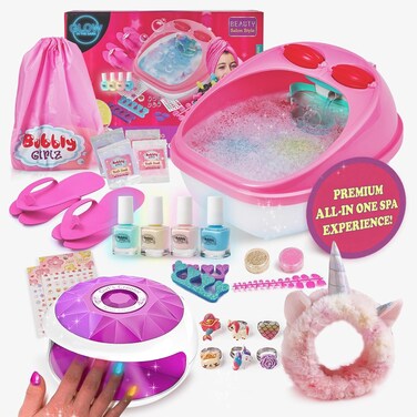 Glow in the Dark Kids Foot Spa Kit with Pedicure Kit - Kids Nail Polish Set for Ultimate Spa Experience - Girls Spa Kit