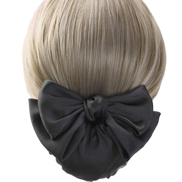 Bun Cover For Hair Hair Clip With Net Hair Nets For Buns,Ribbon Barrette With Net Chignon,Professional hair bun covers for women, Black Bun Cover Hair Tie, Black