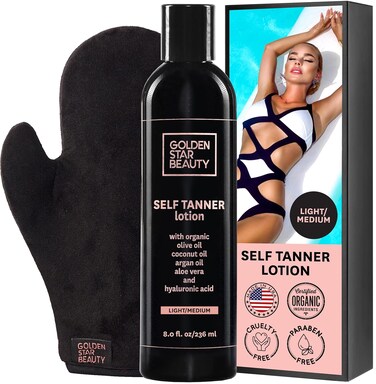 Self Tanner with Tanning Mitt - Sunless Tanning Lotion w/Hyaluronic Acid &amp; Organic Oils Gradual Body Bronzer for Light or Medium Tan 8.0 fl.oz &hellip;
