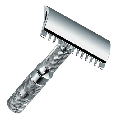 Merkur-Razor Travel Razor Chrome&minus;Plated Open Tooth Comb Leather Case