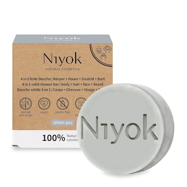 Natural Cosmetics Solid Shower Bar for Body + Hair + Face + Beard, Athletic Grey Scent, 80g
