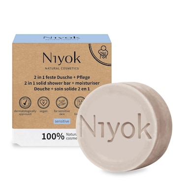 Natural Cosmetics 2-in-1 Solid Shower Bar + Moisturizer, Sensitive Formula, 80g