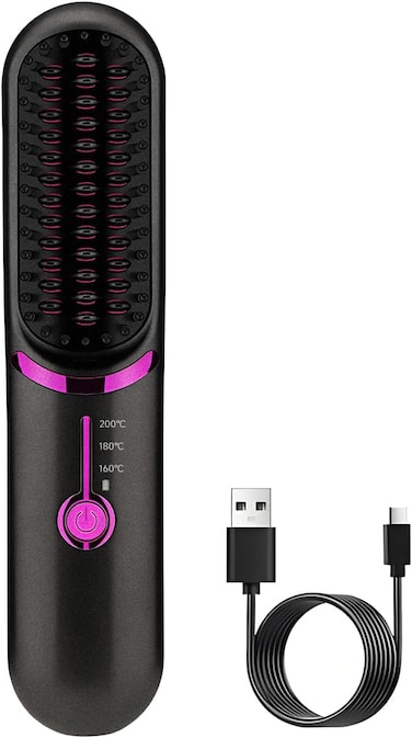 QUMOX Cordless Hair Straightener Brush, Portable Straightening Brush for Travel, Mini Hot Ionic Straightener Comb for Women, Ceramic Coating, Lightweight for Touch-ups (Charger Not Included)