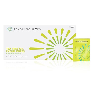Tea Tree Eyelid Wipes &ndash; 30 x Single Use Eyelid Cleansing Wipes Containing Tea Tree Oil, Suitable for Dry Eyes, MGD &amp; Blepharitis - Individually Wrapped, Biodegradable