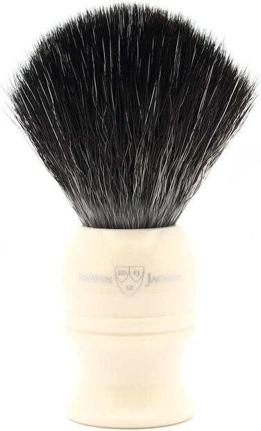 Edwin Jagger 1EJ337SYN Classic Black Synthetic Fibre Eco-Friendly Vegan Exfoliating Shaving Brush for Shaving Cream or Shaving Soap for Men and Women (Imitation Ivory), Medium