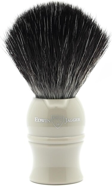 Edwin Jagger 1EJ339SYN Classic Black Synthetic Fibre Eco-Friendly Vegan Exfoliating Shaving Brush for Shaving Cream or Shaving Soap for Men and Women (Grey), Medium, Gray