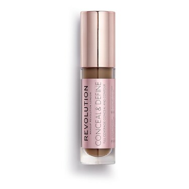 Makeup Revolution Conceal &amp; Define Concealer, Full Coverage Makeup Concealer, Matte Finish &amp; Long Wear, For Dark or Deep Skin Tones, Vegan, C16, 4ml