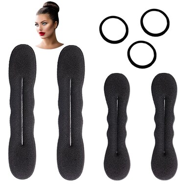 Styla Hair Bun Maker 4 Pack (2 Small, 2 Large) - Foam Sponge Buns with Hair Ties and Shaper Accessories for Updos, Ballet, French Twist, Waves &amp; More!