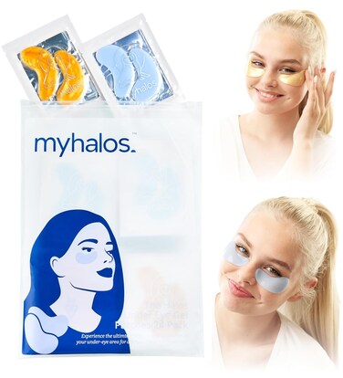 Eye Masks for Dark Circles and Puffiness &amp; Eye Patches for Wrinkles Duo- 24 Under Eye Patches for Puffy Eyes, Dark Circles - Eye Mask Skincare Eye Gel Pads - Under Eye Mask Patches Blue, Gold