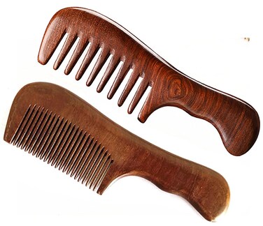 2 Pcs Hair Comb Set Wooden Wide Tooth Comb and Fine Tooth Comb for Women Men, Anti-static Detangling Hair Comb for Curly Fine Straight Wet Dry Hair, Natural Sandalwood Comb