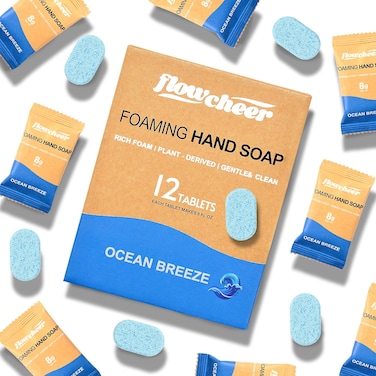 Foaming Hand Soap Tablet Refills-12 pack Makes 96 fl oz (12 x 8 fl oz Bottles)- The Ocean Breeze Hand Wash Soap Refills Tablets for Zero Waste Eco Friendly Cleaning Supplies