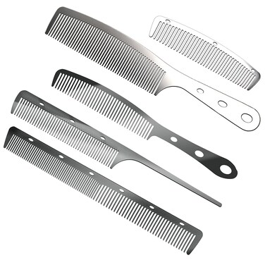 5pcs Metal Anti Static Barber Combs Stainless Steel Hair Comb Cutting Hair Styling Hairdressing Comb set for Men Women Salon (S1)