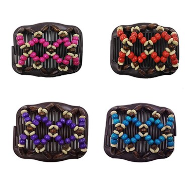 LOVEF 4 Pieces Beads Hair Combs Magic Elastic Hair Clips Stretchy Hair Comb Double Clips for Women Girls Hair Accessory