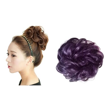 Women's Curly Messy Chignon Hairpieces Synthetic Hair Bun Extensions Dark Purple