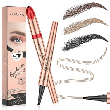 Microblading Eyebrow Pen - 3D Eyebrow Pencil Magical 4-Fork-Tip Eye Brow Pencils for Women, Precise Brush-Tip Pen Makeup, 24 Hours Water-proof &amp; Smudge-proof Natural Fine Stroke (Light Brown)