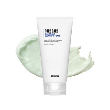 ROVECTIN Pore Tightening Cleansing Foam   Green Papaya, Glycerin, Charcoal Powder, AHA/BHA/PHA for Refining Pore Size, Non-Irritating   Oily, Dull Skin   Vegan (5.07 fl. oz.,150 ml)