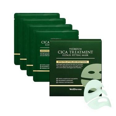WELLDERMA Premium Cica Mask Treatment Repair Fitting Korean Mask 4Sheets hydrogel, centella Sensitive skin, Firming, soothing for Smooth &amp; Clear Face Skin