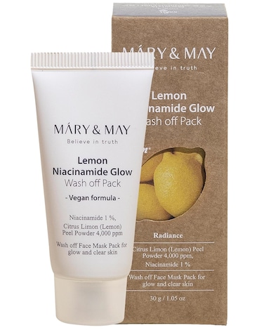 Mary&amp;May Vegan Lemon Niacinamide Glow Wash off Mask 30g,Clean Pores, Sebum Control, Vitamin C, Lemon Peel, Clay Mask, Korean Facial Mask, 1.01oz.