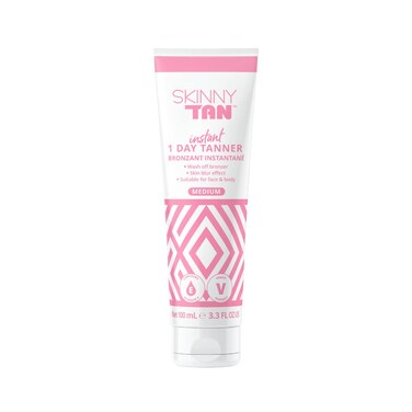 SkinnyTan 1 Day Instant Tanner - Self Tanning Lotion for Face and Body - Skin-Perfecting Coverage with Delicious Scent - Easy Rinse - Medium - 3.3 oz