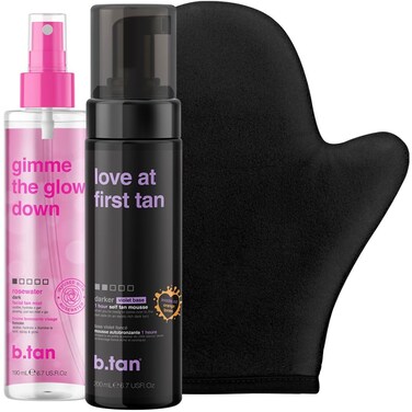 b.tan Violet Self Tan Foam &amp; Face Mist Kit   Lovers Bundle - Dark Sunless Tanning Mousse, Bronzing Glow Gradual Facial + Body Spray, Mitt Applicator, 1 Hour Express, No Fake Tanner Smell, 6.7 Fl Oz