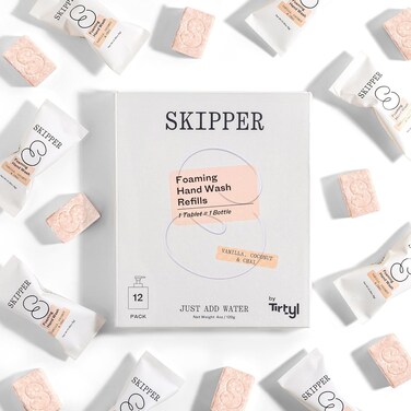 Tirtyl Skipper Foaming Hand Soap Tablet Refills - 12 Pack - 96 fl oz total (12x 8 fl oz) - Rebranded - Compostable Packaging - Vanilla, Coconut &amp; Chai