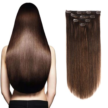Clip in Hair Extensions Real Human Hair 20 Inch Darkest Brown #2 Color Double Weft 100% Remy Human Hair Thick Long Soft Silky Straight 4pcs 10clips for Women 70grams