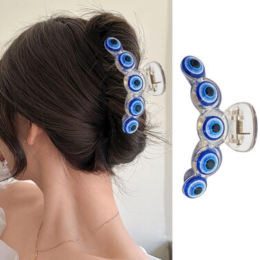 ROMODIYA Halloween Hair Clip, Large Acrylic Plastic Evil Eye Design Blue Hair Claw Clips, 5 Pieces, Strong Hold for Women Hair Barrette Crab, Hair Accessories for Halloween, Cosplay, Party Gift