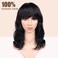 WIGNEE Women's Natural Black 12 Inch Wavy Human Hair Wig with Bangs