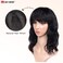 WIGNEE Women's Natural Black 12 Inch Wavy Human Hair Wig with Bangs
