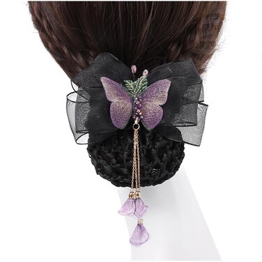 Women Hair Snood Net Barrette Elegant Butterfly Spring Clips detachable Mesh Hairnet Bun Cover Net Hair Accessories for Stewardess Banks Hotels Restaurant Staff