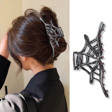 BELSITA Halloween Hair Clip, Metal Black Spider Web Non-Slip Hair Claw Clip, 1Pcs, for Women Girls, Fashion Exquisite Design, Big Hair Clips for Halloween Hair Accessories Supplies