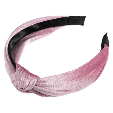 VOCOSTE Pink Knotted Velvet Headband, Wide Padded Non-slip Hairband with Soft Headwear for Women's Fashion Hair Accessories