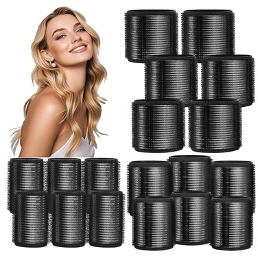 HYOUJIN 18pc Self-Grip Ceramic Ionic Thermal Rollers Set for Salon-Quality Blowout Look, Perfect for Sleeping (Black, 60mm, 48mm, 36mm Sizes)