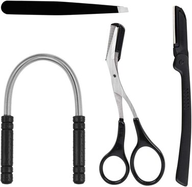 Hair Removal Spring, Kapmore Threading Hair Removal Removes Hair on The Upper Lip, Chin, Cheeks and Sideburns Including Facial Hair Epilator with Beauty Tweezers, Eyebrow Shaping Razor(Pink) (Black)