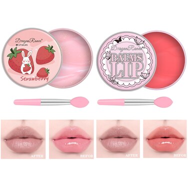 2 Pack Moisturizing Lip Masks, Strawberry Vitamin E Lip Balm Lip Care Gifts for Women Girls, Conditioning Lip Mask and Lip Butter Melting Balm for Dry and Cracked Lips (Strawberry &amp; Peach)
