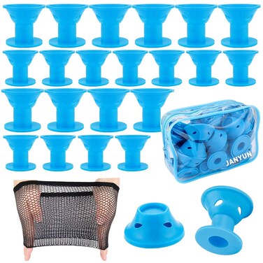 JANYUN 40 Pcs Magic Hair Rollers Include 20 pcs Large Silicone Curlers and 20pcs Small Silicone Curlers (sea blue)