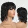 Short Wavy Bob Wig with Bangs for Women Black Mullet Wig 80s 90s Shaggy Layered Wigs for Women, Short Curly Bob Wigs with Bangs Synthetic Shoulder Length Wigs for Party Use(1B#)