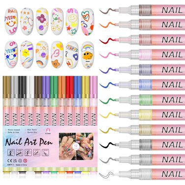 12 Colors Nail Art Pens Set Nail Polish Pens for Nail Art Design Acrylic Paint Nail Art Markers Drawing Painting Nail Art Graffiti Pen Quick Drying Waterproof 0.7mm