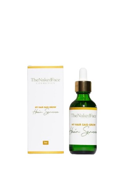 The Naked Face My Hair Said Grow Hair Serum; Vegan, all natural &amp; organic serum, created to aid in strengthening the hair follicles, nourish the scalp &amp; promote hair growth.