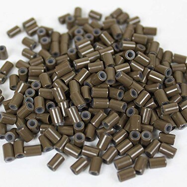 Silicone Lined Copper Micro Tube Rings Links Beads Linkies For I Tip Stick Glue Feather Hair Extensions (500 PCS 4mm, Brown)