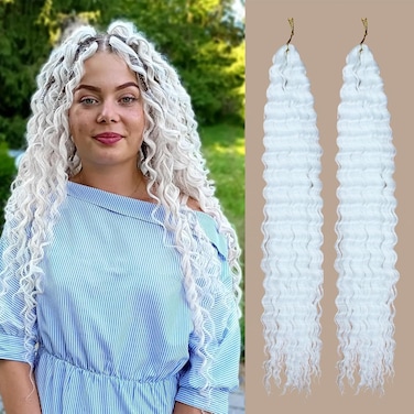 Ocean Wave Crochet Hair 24 Inch 2 Packs Deep Wave Curly Braiding Hair Extensions Synthetic Curly Crochet Hair For Black Women(24inch, 2pack, white)