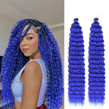 Ocean Wave Crochet Hair 24 Inch 2 Packs Deep Wave Curly Braiding Hair Extensions Synthetic Curly Crochet Hair For Black Women(24inch, 2pack, blue)