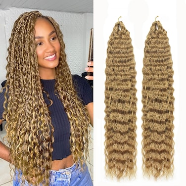 Ocean Wave Crochet Hair 24 Inch 2 Packs Deep Wave Curly Braiding Hair Extensions Synthetic Curly Crochet Hair For Black Women(24inch, 2pack, 27)