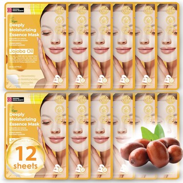 Original Derma Beauty Collagen Face Masks Skincare 12 PK Deep Moisturizing Jojoba Oil Face Mask Skin Care Sheet Masks Set for Beauty &amp; Personal Care Korean Face Mask