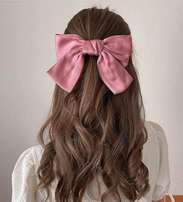Big Satin Bowknot Hair Clip Barrettes - Cute Silk Hair Accessories for Girls and Women in Pink